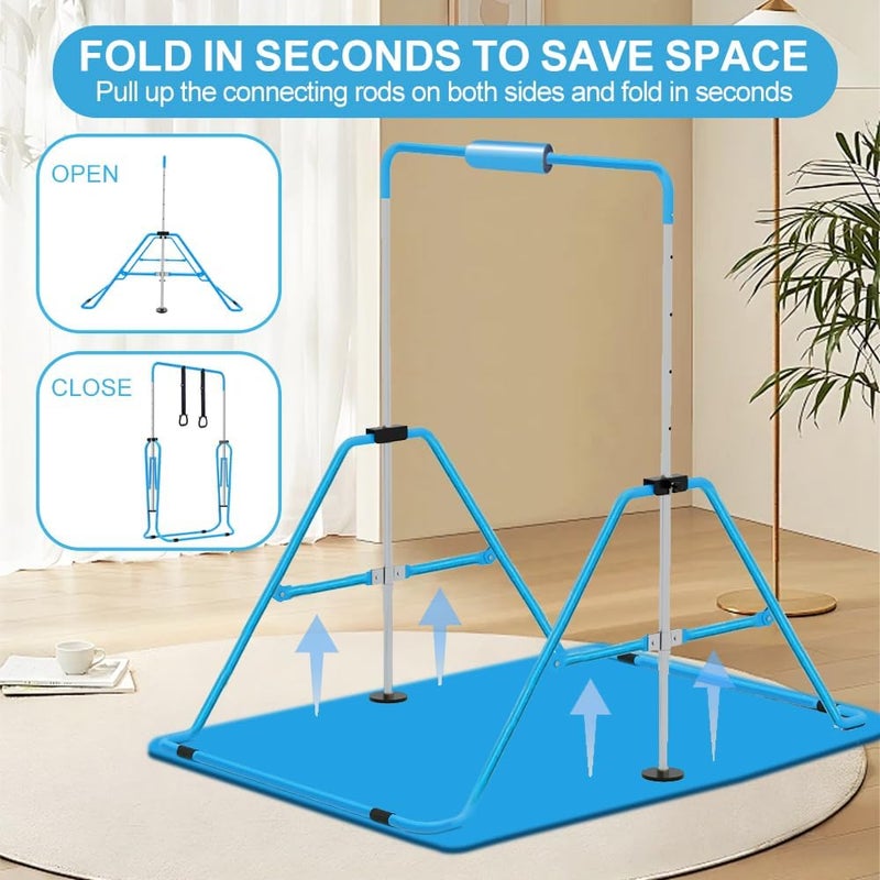 ZUETK Expandable Gymnastics Bar for Kids, Adjustable Height Junior Training Kip Bar, Folding Gymnastic Horizontal Bars Monkey Bar, Home Gym Equipment for Kid Gymnasts, Child, Girl, Boy - Image 5